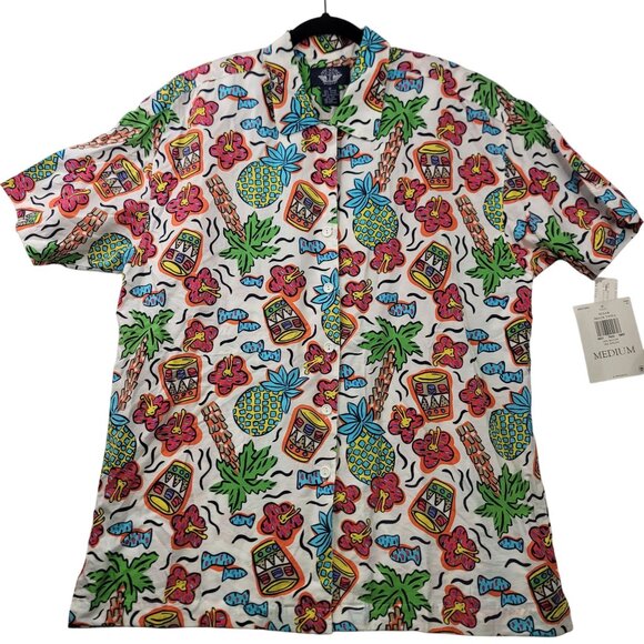90s Deadstock Dockers By Levis Sugar Shack Short Slv Button Tropical Fruit Shirt - Picture 1 of 11